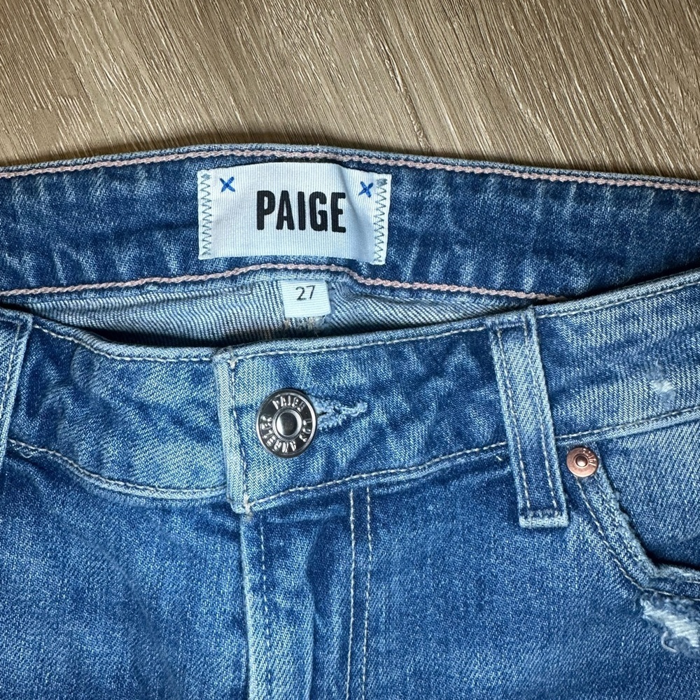PAIGE Womens Denim Cutoff Bermuda Shorts Size 27 Distressed Raw Hem Mid Rise - Picture 2 of 4
